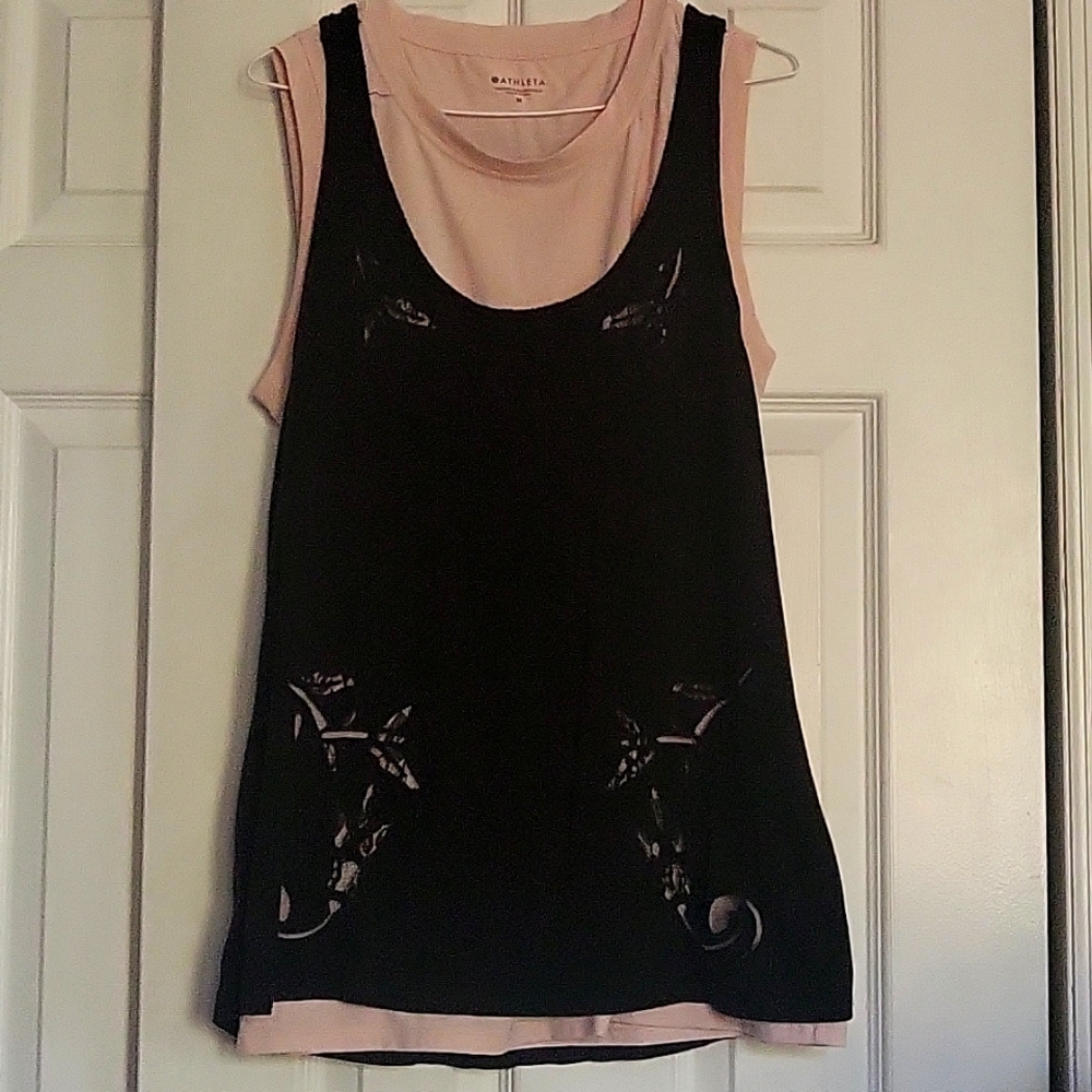 Black Racerback Tank w/ Lace Floral Cut Outs, Size large from Vera Wang